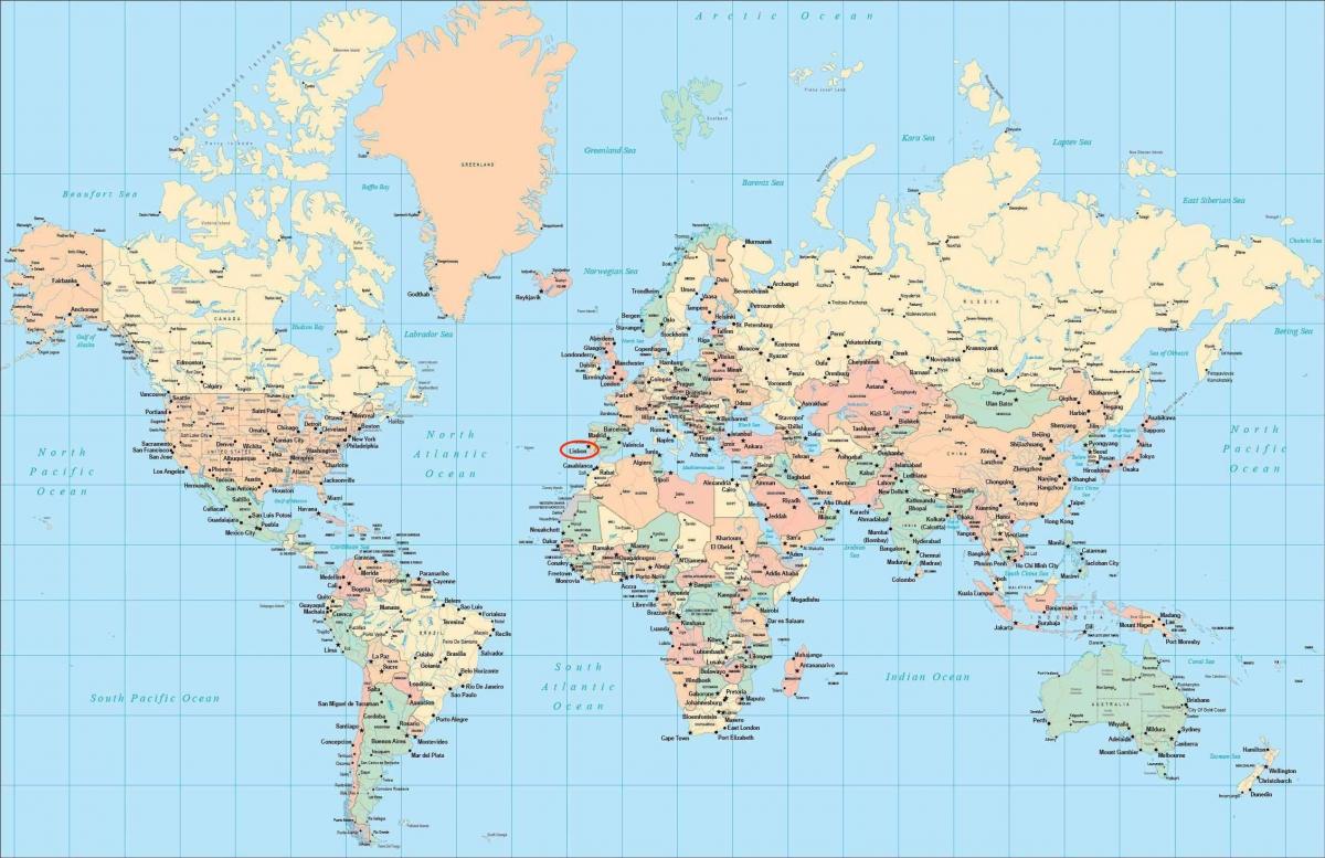 Posizione di Lisbona sulla mappa del mondo