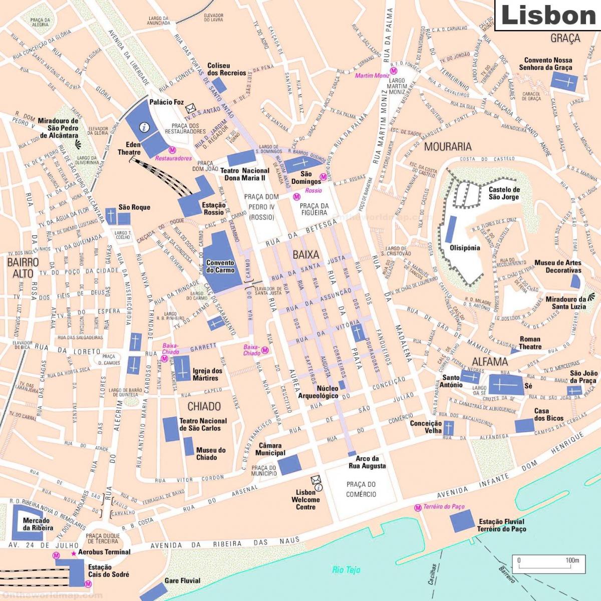 Mappa del centro di Lisbona