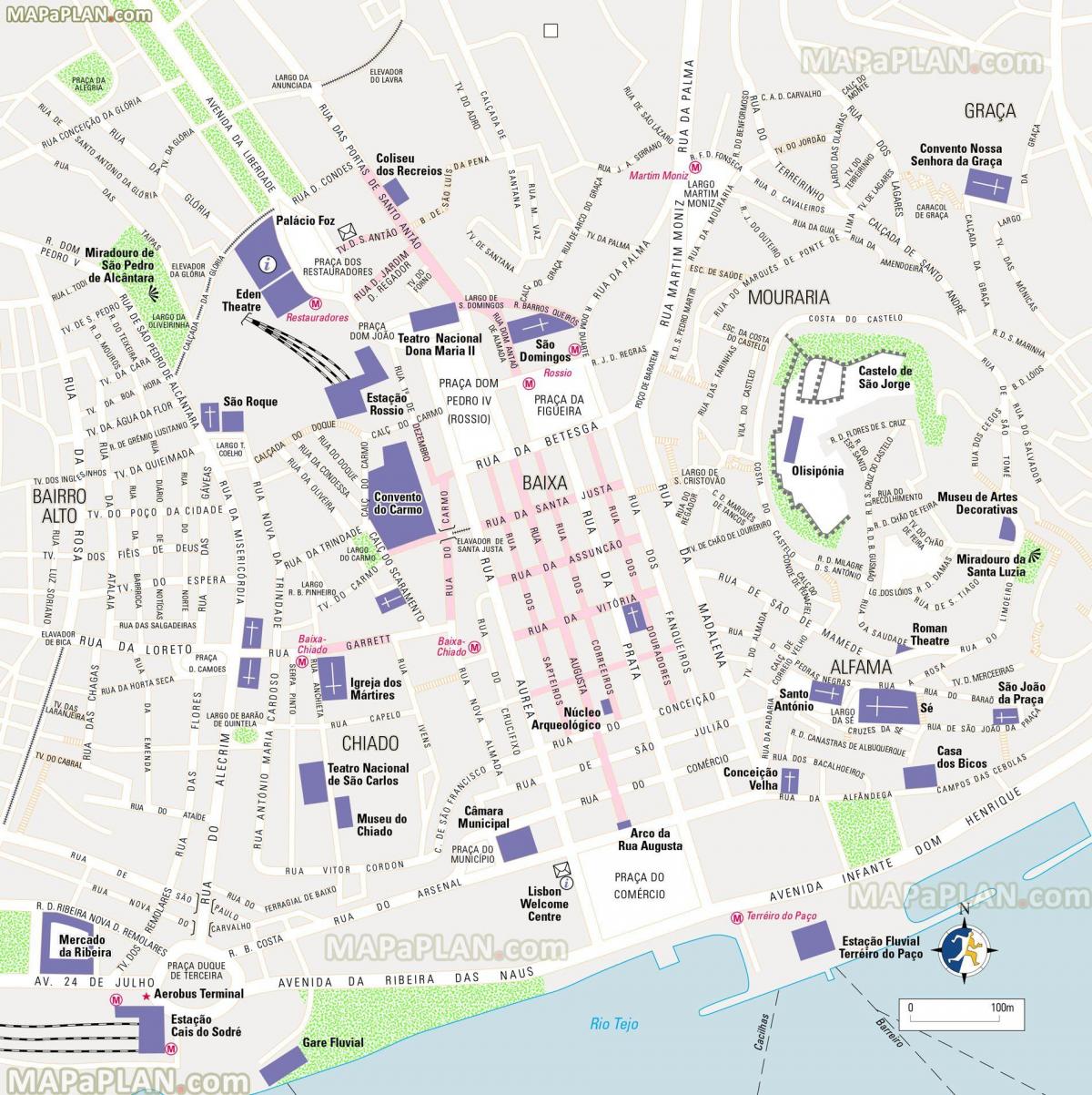 Mappa dei tour a piedi di Lisbona