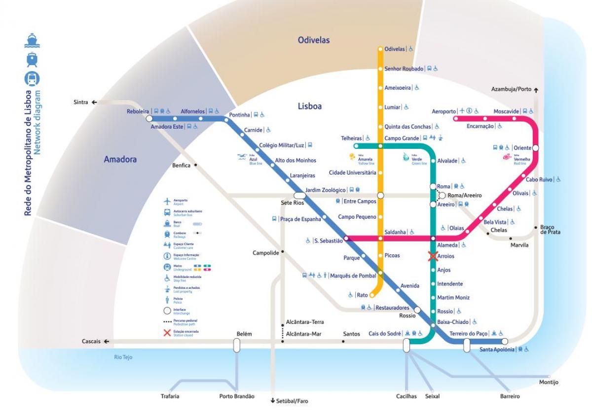 Mappa delle stazioni della metropolitana di Lisbona