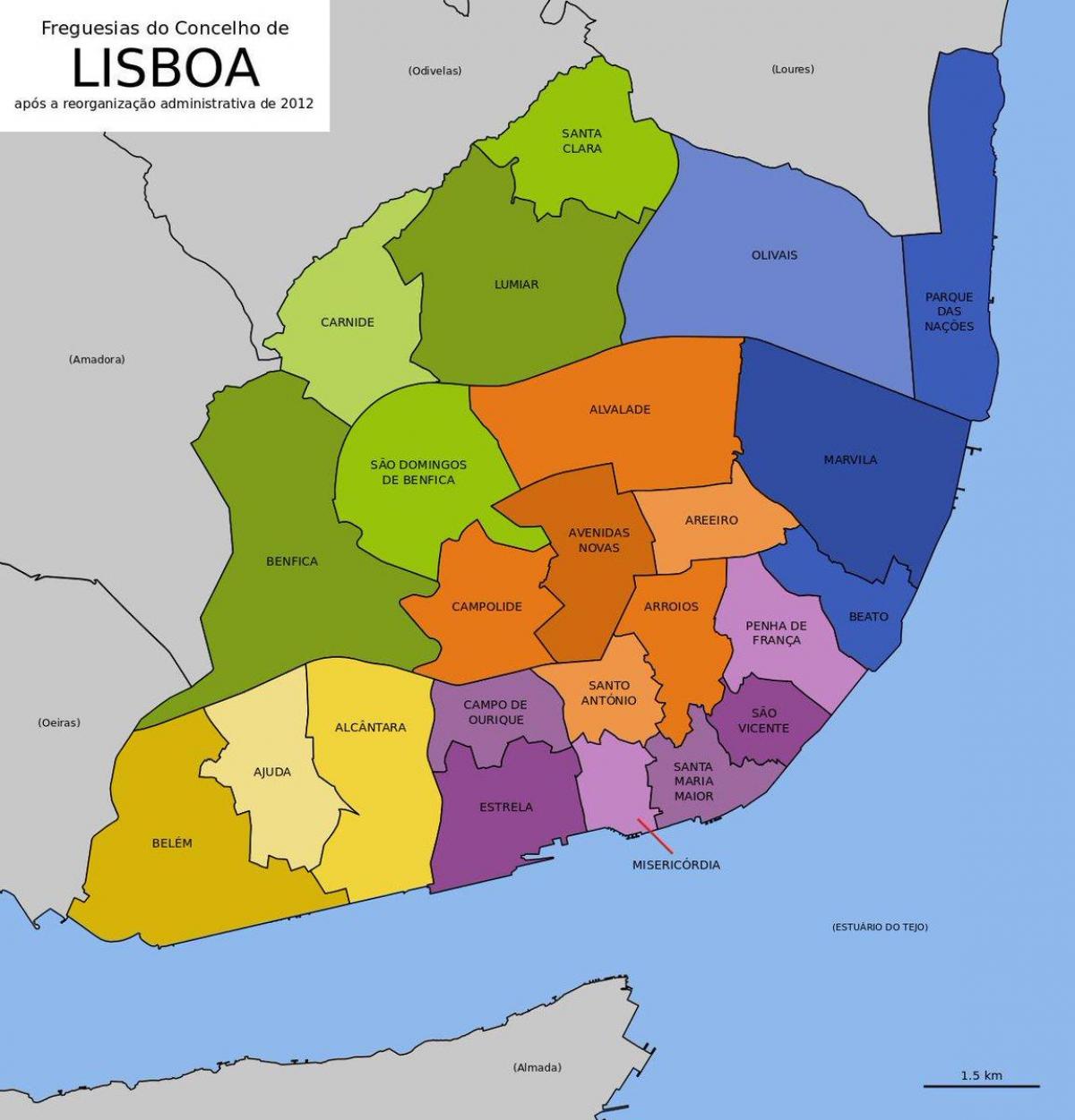 Mappa dei quartieri di Lisbona