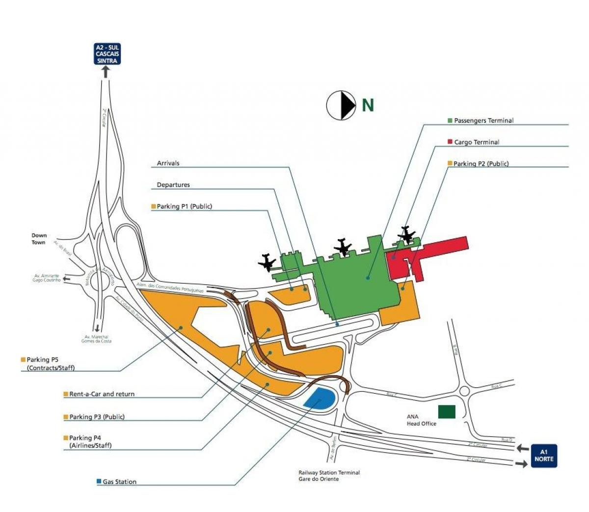 Mappa del terminal dell'aeroporto di Lisbona